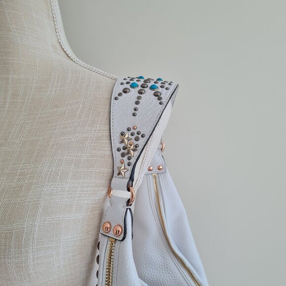 Rebecca Minkoff Bailey Austin Studded Hobo White Pebbled Leather Shoulder Bag - Picture 6 of 15